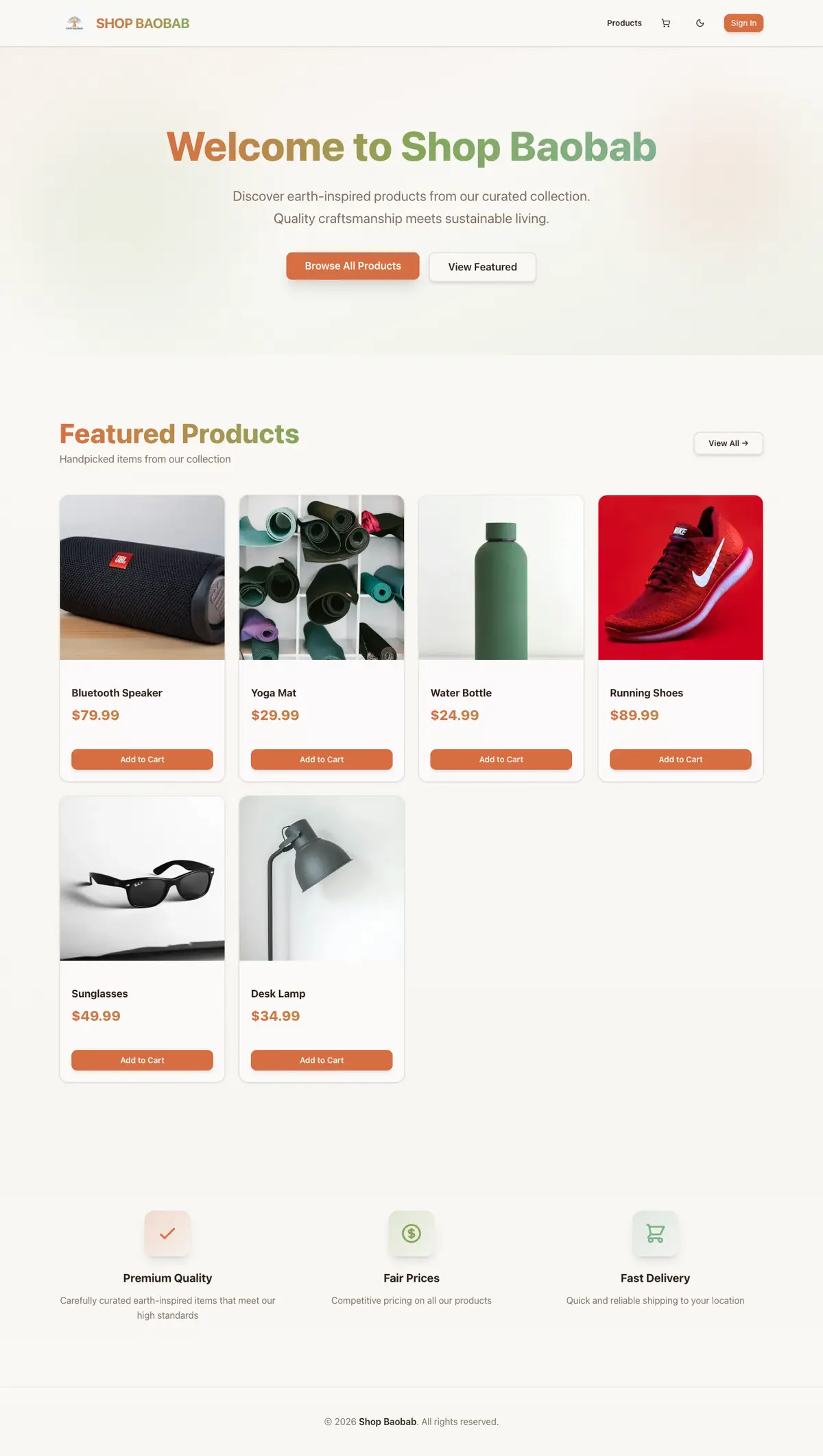 Shop Baobab - E-commerce Platform website, full page